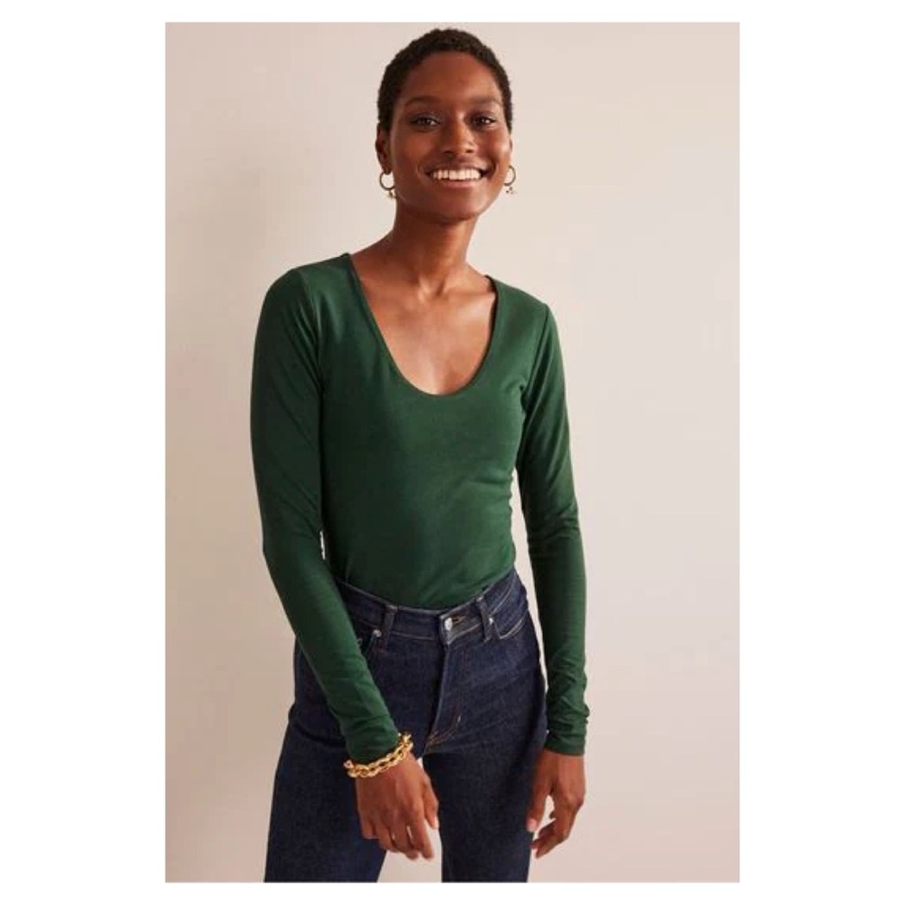 Boden Double Layer Scoop Neck Top Chatsworth Green Cotton US 16/18